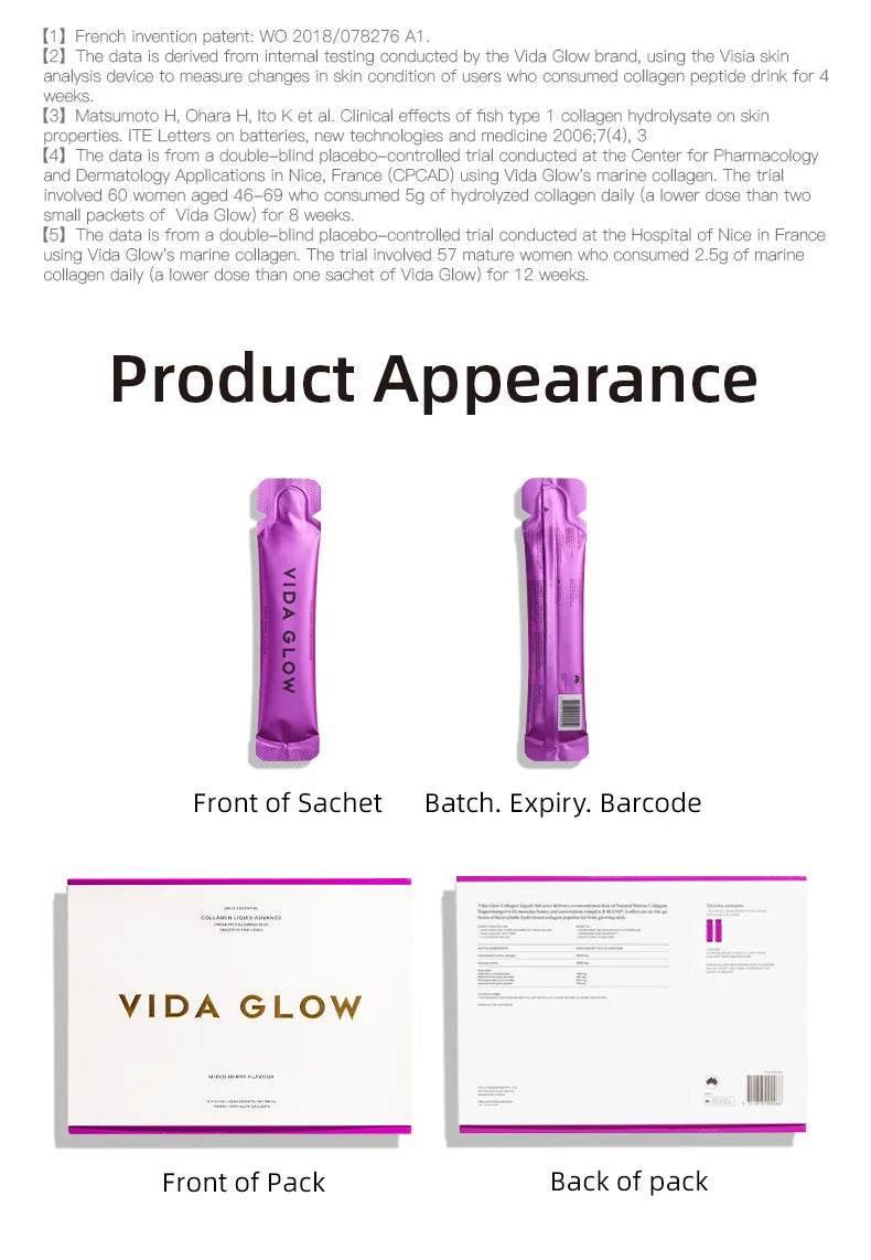 VIDAGLOW Collagen Liquid Advance VIP Bundle 7 boxes + Free Reds*10 sachets