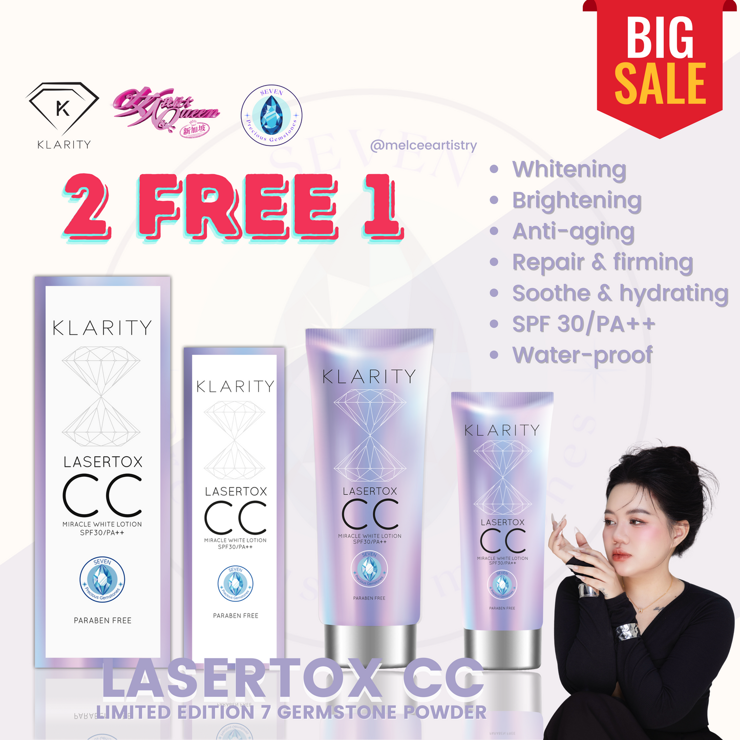 BUY 2 FREE 1 (Limited Edition Version) KLARITY LASERTOX CC MIRACLE WHITE LOTION 30ML